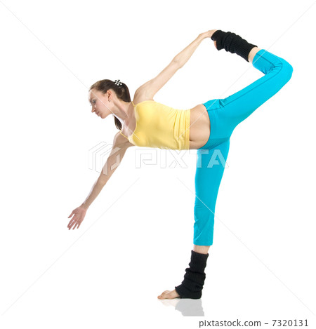 beautiful girl doing gymnastics on white background 7320131