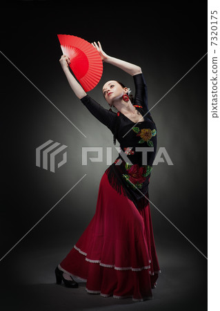 young woman dancing flamenco on black young woman dancing flamenco on black 7320175