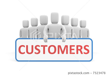 Crowd of people holding with sign reading customers 7323478