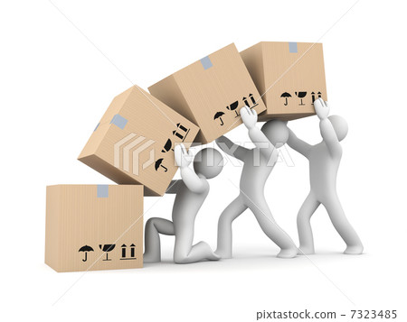 People work with boxes. Teamwork 7323485