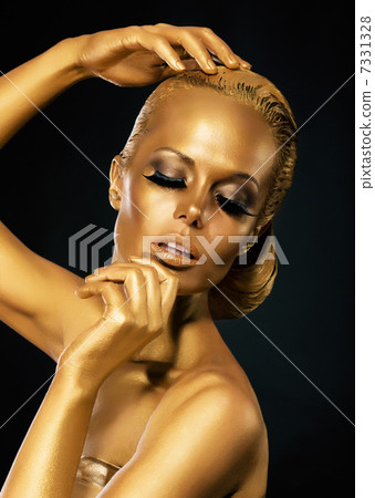 Glint. Coloring. Mysterious Woman with Golden Faceart. Creative Concept Glint. Coloring. Mysterious Woman with Golden Faceart. Creative Concept 7331328