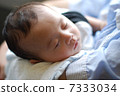 Baby sleeping with her mother's hand 7333034
