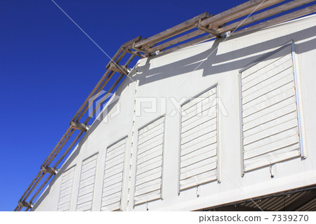 Large tent with ventilation hole and blue sky 7339270