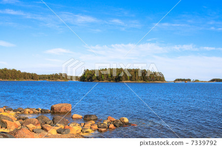 Picturesque landscape with island. 7339792