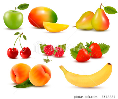 Big set of different fresh fruit and berries. Vector. Big set of different fresh fruit and berries. Vector. 7342884
