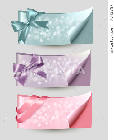 Set of beautiful Gift cards and banners with color gift ribbons Set of beautiful Gift cards and banners with color gift ribbons 7342887