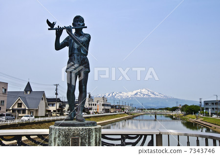 Sightseeing of Sakata, view of Niidagawa River and Chokai Mountain viewed from Mouth Bridge 7343746