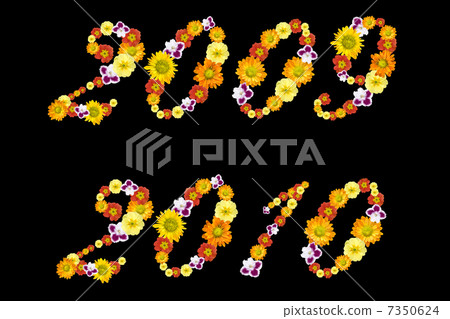 decorative numbers of 2009 and 2010 years from color flowers 7350624