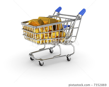 Shopping basket with golden bars 7352869