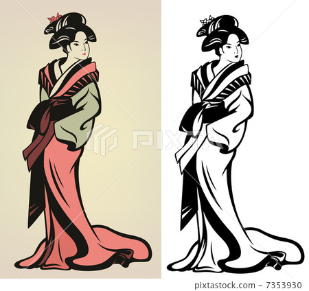 traditional japanese geisha vector illustration - in color and monochrome 7353930