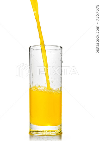 orange juice poring into glass isolated on white 7357679