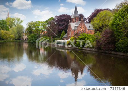 Spring landscape in Love lake - Bruges, Belgium 7357846