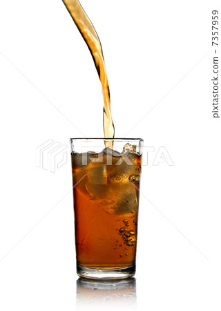 Poring cola into glass isolated on white 7357959