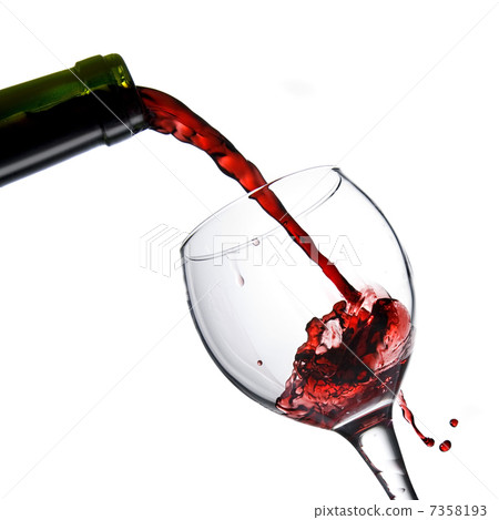 Pouring red wine in glass goblet isolated on white Pouring red wine in glass goblet isolated on white 7358193