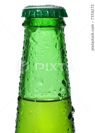 Green beer bottle with water drops isolated on white 7358272