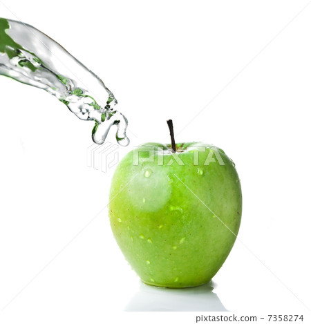 fresh water splash on green apple isolated on white 7358274