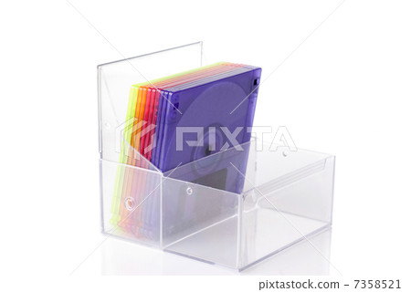 Color floppy disks in box isolated on white Color floppy disks in box isolated on white 7358521