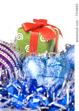 christmas balls with and gift with decoration isolated on white 7358665
