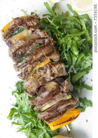 shashlik with potherbs on the plate shashlik with potherbs on the plate 7359198