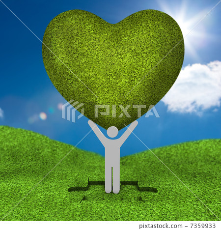 Human representation holding a big green heart Human representation holding a big green heart 7359933