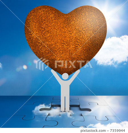 White human representation holding a big brown heart White human representation holding a big brown heart 7359944