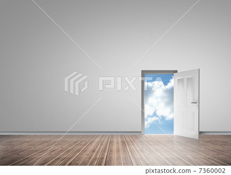 Door opening to reveal sunny blue sky Door opening to reveal sunny blue sky 7360002