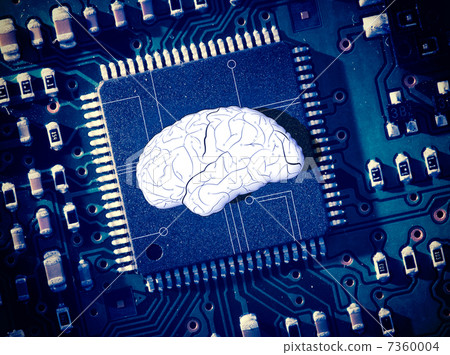 Brain in the middle of blue circuit board Brain in the middle of blue circuit board 7360004