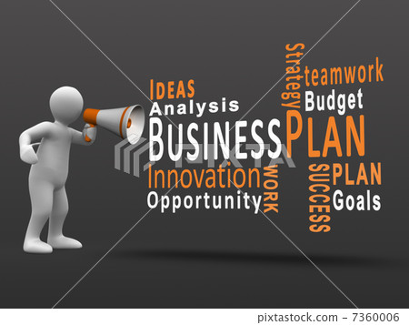 White figure revealing business terms with a megaphone White figure revealing business terms with a megaphone 7360006
