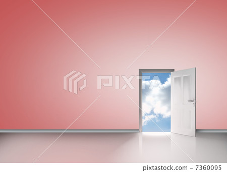 Door opening to reveal blue sunny sky Door opening to reveal blue sunny sky 7360095