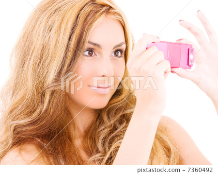 happy woman using phone camera happy woman using phone camera 7360492