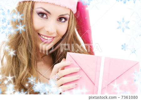 happy santa helper with gift box 7361080