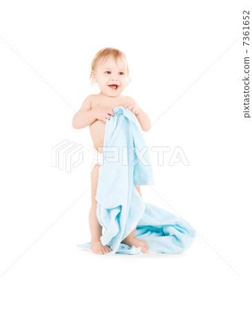 baby with blue towel 7361652