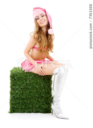 santa helper on green cube 7361888