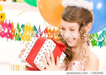 party girl with balloons and gift box party girl with balloons and gift box 7362092