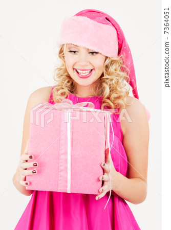 cheerful santa helper girl with gift box 7364051