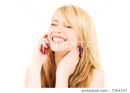 happy girl with pink phone happy girl with pink phone 7364147