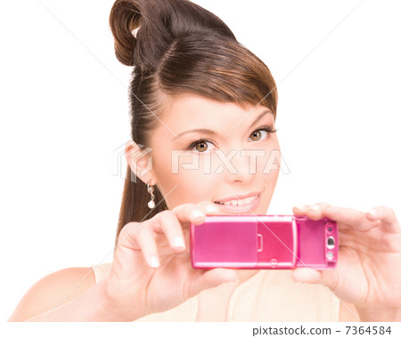 happy woman using phone camera happy woman using phone camera 7364584