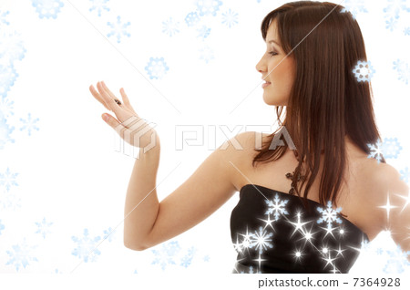 lovely brunette with engagement ring and snowflakes #2 7364928