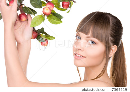 lovely woman with apple twig lovely woman with apple twig 7365319