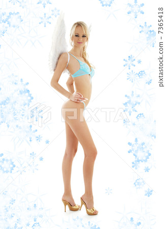 angel blond in blue lingerie with snowflakes 7365418