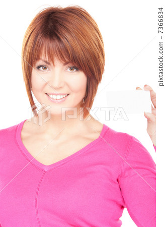 happy woman with business card happy woman with business card 7366834
