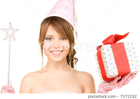 teenage party girl with magic wand and gift box teenage party girl with magic wand and gift box 7372282