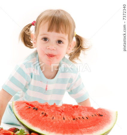 little girl with strawberry and watermelon little girl with strawberry and watermelon 7372340