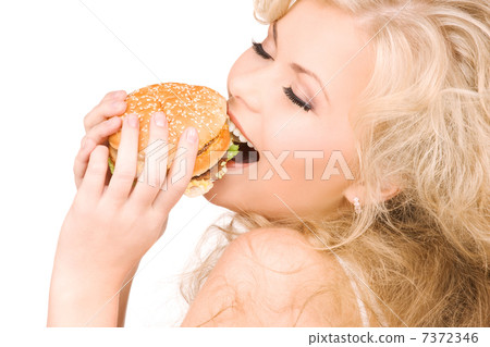 woman with burger woman with burger 7372346