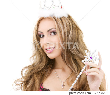 lovely fairy in crown with magic wand 7373650