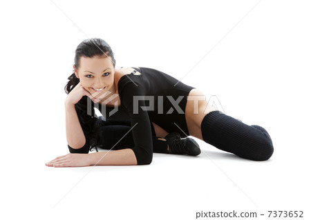 sporty girl in black leotard 7373652