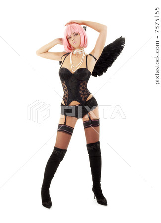 dancing black lingerie angel with pink hair dancing black lingerie angel with pink hair 7375155