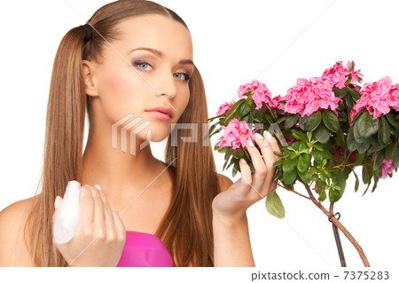 lovely housewife with flowers lovely housewife with flowers 7375283