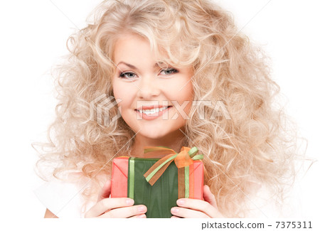 happy girl with gift box happy girl with gift box 7375311
