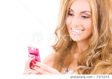 happy woman with cell phone 7375355